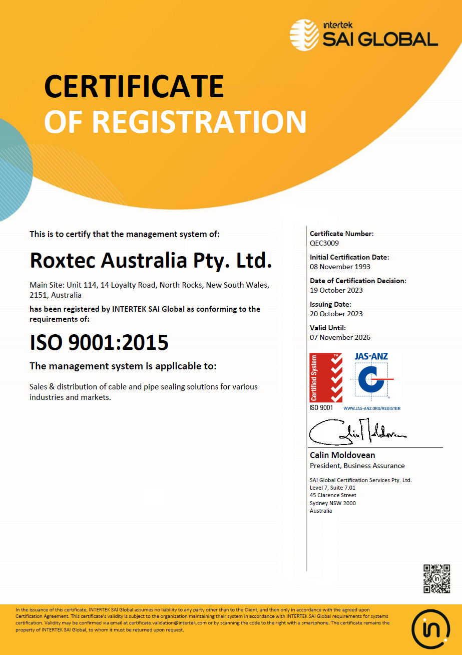 ISO 9001 证书 Roxtec Australia Pty