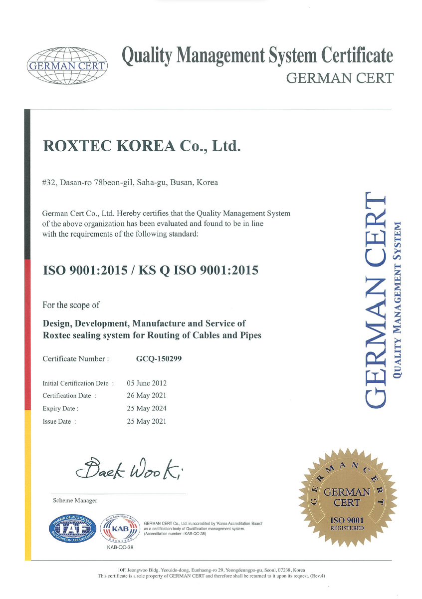 ISO 9001 证书 Roxtec Korea Co ltd