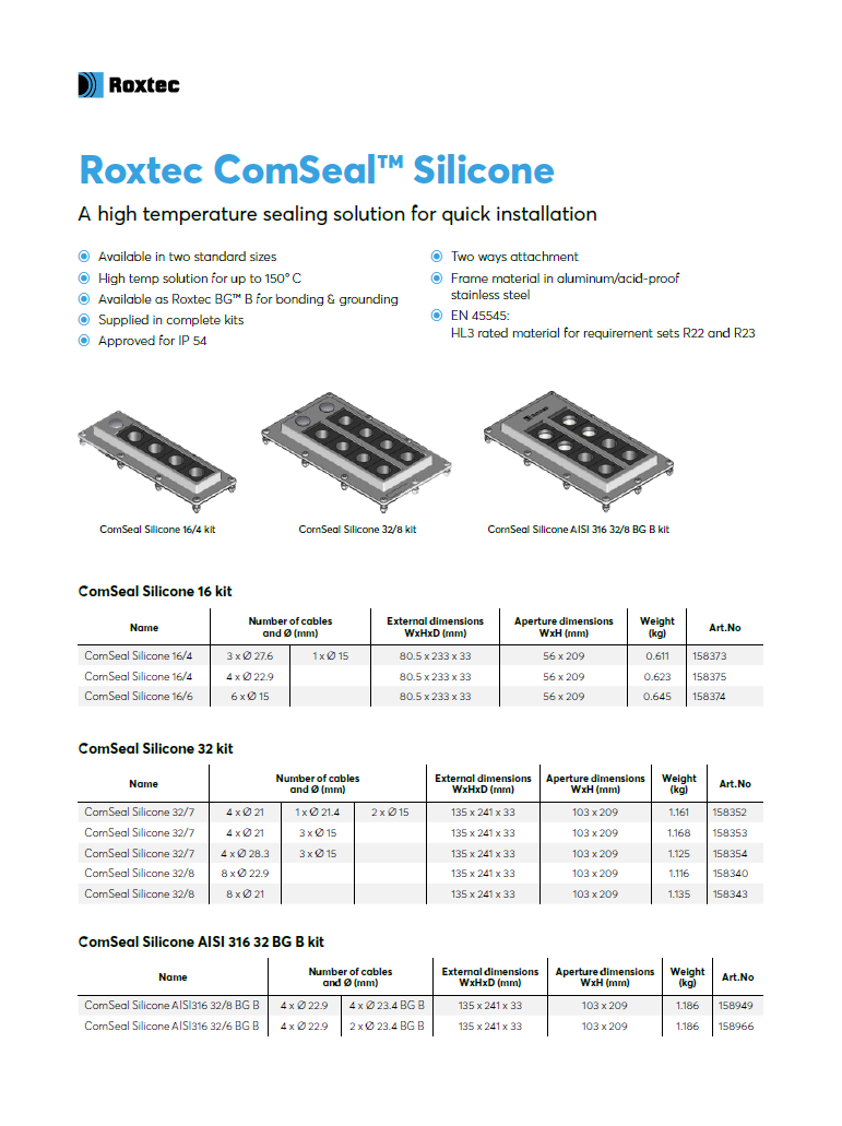 Roxtec ComSeal™ Silicone 数据表