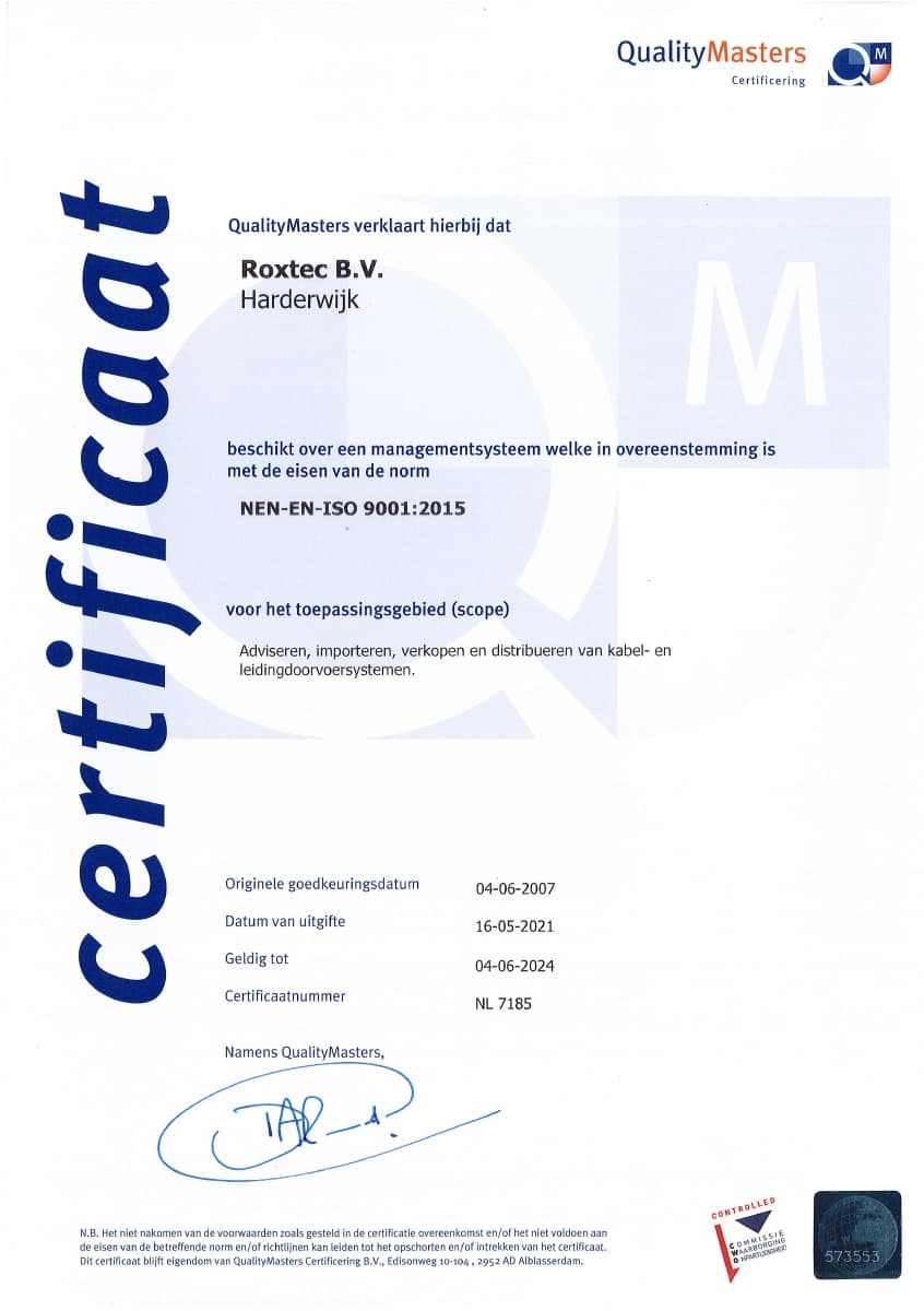ISO 9001 证书 Roxtec B.V.