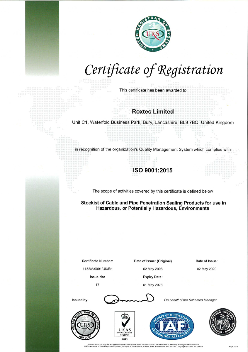 ISO 9001 证书 Roxtec Limited