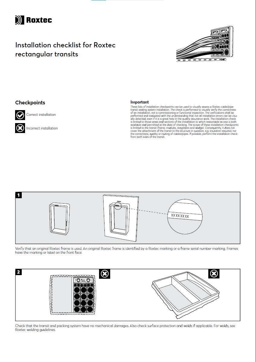 安装检查清单 - 矩形框架