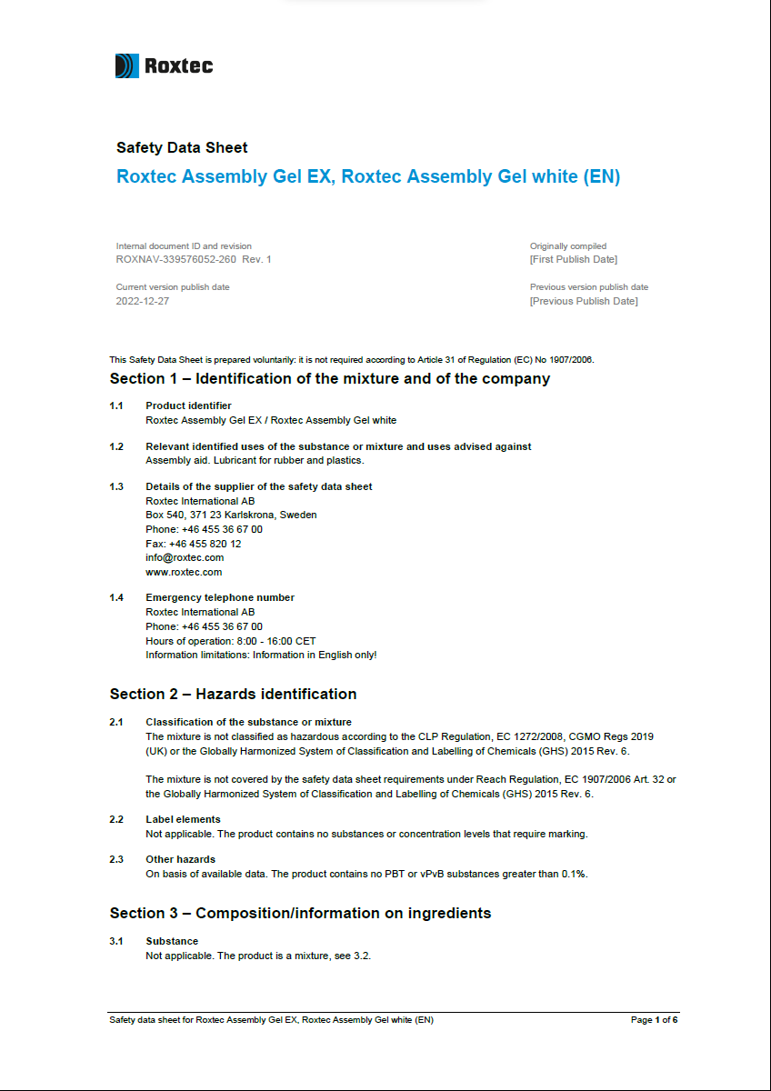 Roxtec Assembly Gel EX / Assembly Gel White (CN)
